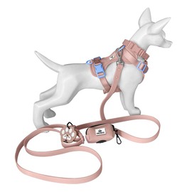 King Macks Dog Harness Set with Collar and Leash, Waste Bag Holder and Dirty Waste Bag Clip, Adjustable for Small/Medium/Large Dogs, Lightweight (Pink Sands with Blue, Medium)
