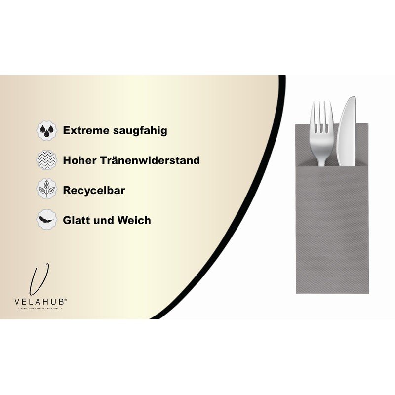 VelaHub Soft Point 50 Cutlery Napkins, High-Quality Disposable Napkins, 32