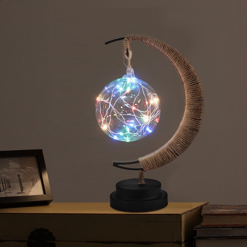Glass Ball Moon Iron Art Decoration Night Light with LED