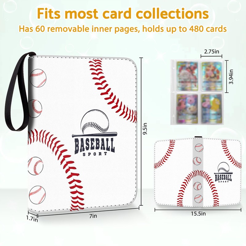 Bebomne Baseball Card Binder Holder 480 Pockets with 60 Removable
