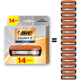 BIC BIC Comfort 3 Refillable Refill Razor Cartridges, Three-Blade Disposable Razors for Men, Sensitive Skin Razor for a Comfortable Shave, 14 Razor Refill Cartridges