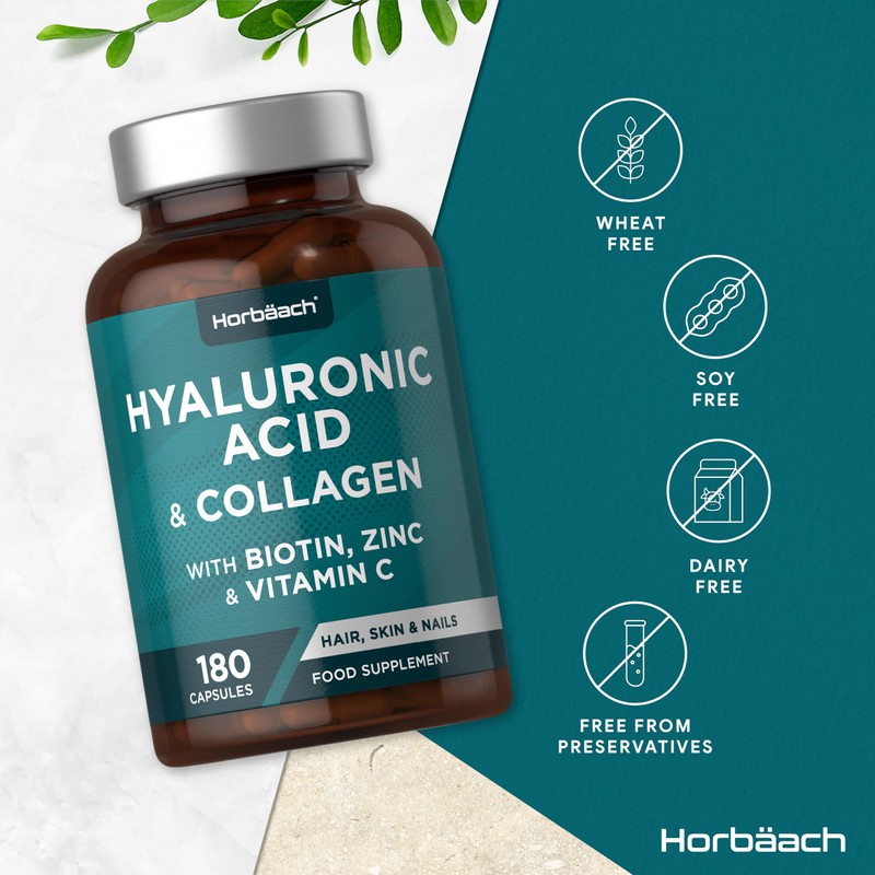 Hyaluronic Acid Supplement with Collagen | 180 Capsules | High