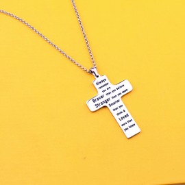 Zhxingjew Lord’s Prayer Cross Necklace You are Braver Than You Believe Necklace Sports Jewelry (Football Necklace)