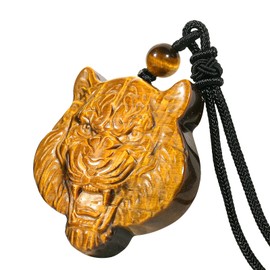 mookaitedecor Engraved Tiger's Eye Stone Crystal Pendant with Nylon Rope, Lucky Charm Stone Protection Amulet Crystal Jewellery Necklace for Women and Men, Stone Gemstone stone gemstone Tiger's Eye