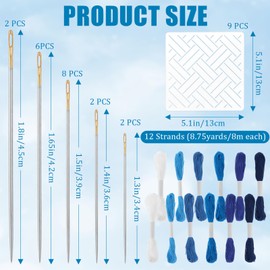41 Pcs Sashiko Thread Kit Includes 12 Blue Sashiko Thread 9 Templates and 20 Needles, Cotton 8.75 Yards/8 M Each, Embroidery Accessories for Denim Mending Sewing Hand Quilting Supplies