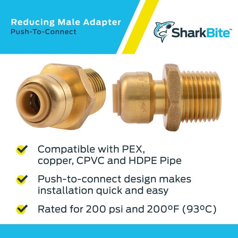 SharkBite 1/4 Inch x 1/2 Inch MNPT Reducing Adapter, Push