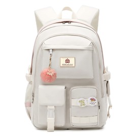 Laptop Backpacks 15.6 Inch College Backpack Elementary Middle High School Bag Large Cute Bookbags Anti Theft Travel Back Pack Casual Daypack Kids Book Bag for Teens Girls Women Students (Off-white)