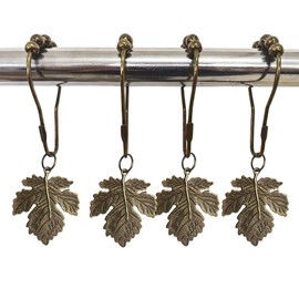 Leaf Shower Curtain Hooks for Bathroom - Rustproof Stainless Steel Decorative Shower Curtain Rings, Alloy Maple Leaf Leaf Pendant for Bathroom Decor 12PCS (Bronze)