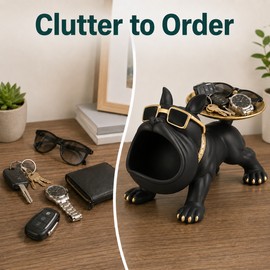 Bulldog Decorative Storage Tray Statue – 11.8-Inch Resin Dog Figurine Organizer for Keys, Phone, Glasses & Home Decor