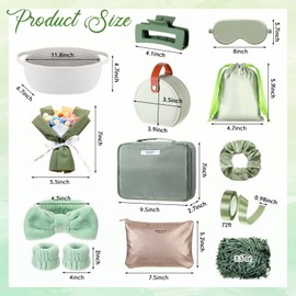 Kacctyen Sage Green Gift Basket for Women Include Woven Basket Makeup Bag Sleep Mask Jewelry Box Hair Bow Crochet Flower and More Self Care Birthday Gift Box for Mom Wife Friends Sister Coworker