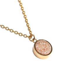 LuckyLy Collar de Mujer con Cuarzo Color Champaña, Cadena de Acero Inoxidable con Baño Oro 18k y Dije de Mujer con Piedra Drusa – Regalos para Mujer Originales y Regalos Mamá, Modelo Anya