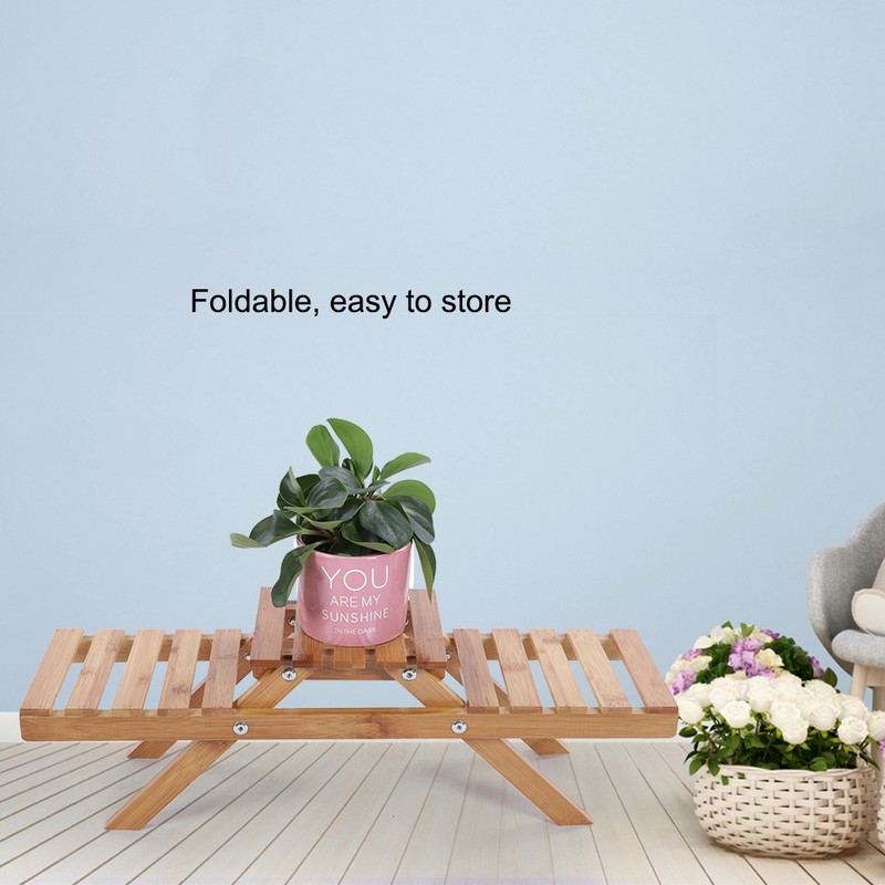 Wooden Standing Foldable 2-layered Potted Plant Flower Shelf Storage Rack