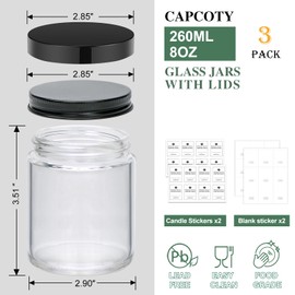 3 Pack 8 OZ Glass Jars with Lids gift for women,Candle Jars,Glass Jar for Candles, Samples, Spices, Powders