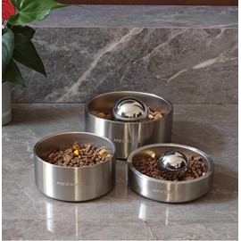 SUS304 Stainless Steel Dog Food Slow Feeder Ball - Slows Fast Eating, Prevents Choking, Bloating & Obesity - Fun, Healthy Feeding for All Dogs - Durable, Non-Toxic & High Adaptability (Medium 3Inch)