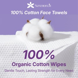 Serenorch 100% Cotton Disposable Face Towels, Soft Cotton Tissue for Sensitive Skin, Daily Cleansing & Makeup Removal, dry wipes for baby