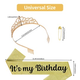 Araluky Gold Adult Woman Birthday Crown with Sash, Tiara, Headband, Hat & Party Favors Gift