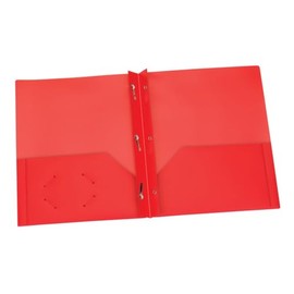 Oxford Red Poly Two Pocket Portfolio with Prongs, Pack of 25