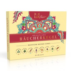 Backflow Incense Cones Set with 8 Fragrances of 25 Cones = 200 Cones, Backflow, Waterfall Incense Cones, Naturally Made For Yoga, Meditation & Relaxation