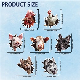 SUPERFINDINGS 7 Styles 3D Animal Car Decal Dog Vehicles Stickers Pig Bumper Stickers Cat Realistic Car Sticker Funny Cow Chicken Self Adhesive Stickers for Car Motorcycle Computer Window Luggage