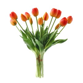 Funfmm 15pcs Flowers Artificial Tulip Silk Flowers, Fake Bouquet,Faux Tulip Stems Real Touch Tulips for Wedding Party Home Decoration(Orange)