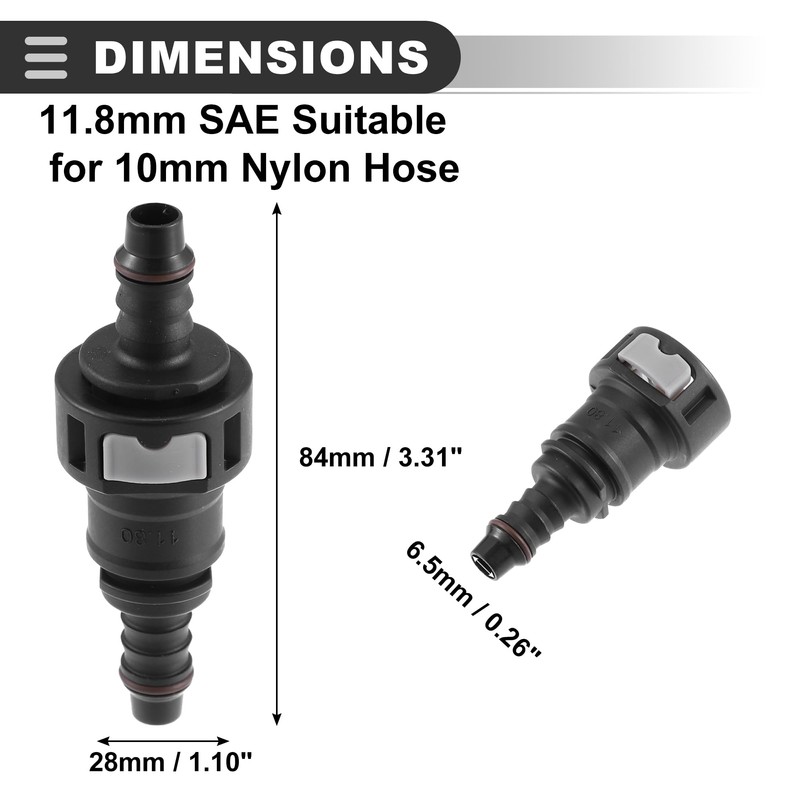 Motoforti Universal Fuel Hose Quick Release Connector, 11.8mm to 10mm,