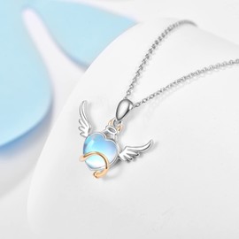 REDSUN Moonstone Necklace S925 Sterling Silver Celtic Knot Chain Rainbow Moonstone Necklace Pendant Jewellery for Women Girls Mother Daughter Wife Gift, Sterling Silver, Moonstone