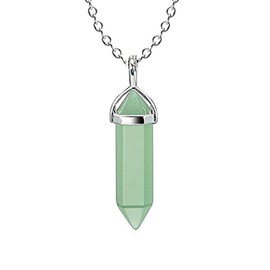 KIFEDSLJ Hexagonal Crystal Pendant Necklace Natural Quartz Amethyst Stone Pendant Necklace Gemstone Chakra Healing Crystal Necklace for Women Jewelry-green