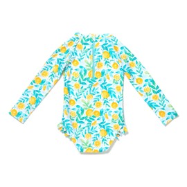 Coast & Crest Baby and Toddler Girl Long Sleeve Rash Guard One Piece Swimsuit Zesty Lemon Delight 12-18M