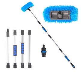 60" Car Wash Brush with Long Handle,Flow-Thru Soft Bristle Car Washing Brush with Extendable Handle and Hose Attachment for Car, RV, SUV, Truck