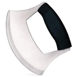 KEISSCO Pizza Cutter Stainless Steel Ulu knife Razor Sharp Rocker Slicer Cutter Mincing Mezzaluna Knife Salad Vegetable Chopper with Upgraded Ergonomic Anti-Slip Handle