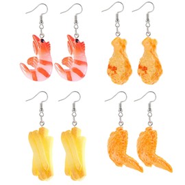 Funny Imitation Food Dangle Drop Earrings for Women Cute Fried Chicken Leg Wing Nugget French Fries Shrimp Earrings, Small, Alloy Steel, No Gemstone