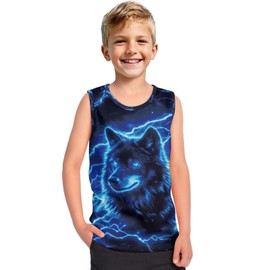 Xnshcedy Wolf Boys Tank Tops for Preschool Kids Athletic Vest Summer Outfits for Age 4-5 Children Casual Undershirts Lightweight Waistcoat for Child Toddler Sports Under Shirts