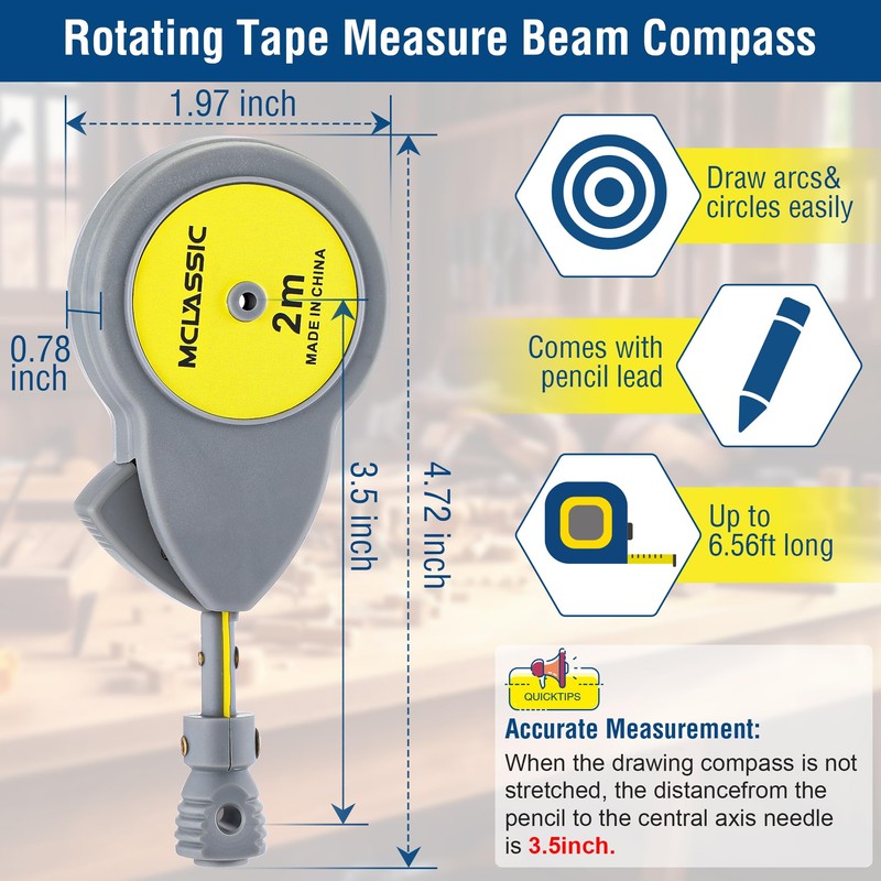 Dreyoo 6.56 ft Rotape Tape Measure Compass with 10 Pencil