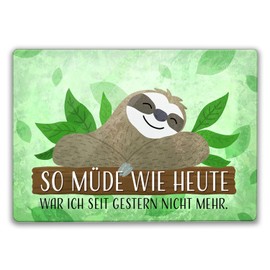 Sloth Glass Chopping Board with Saying So müde war ich seit gestern nicht mehr ein Funny Kitchen Board for Birthday