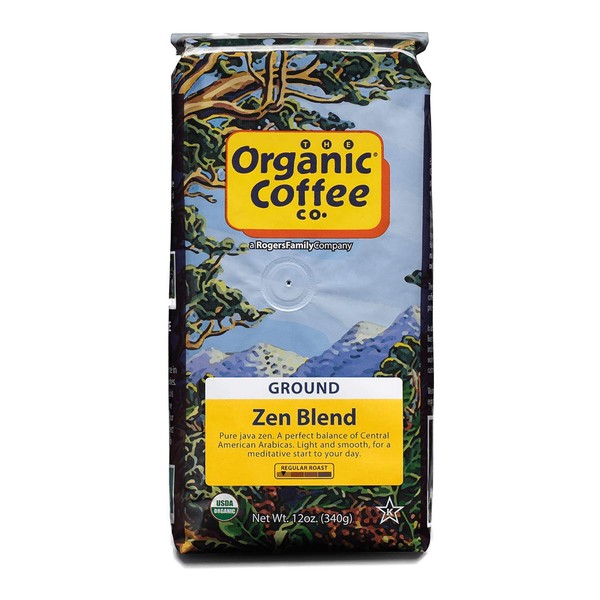 The Organic Coffee Co. Zen Blend Ground Coffee 12 Ounce Medium Light Roast USDA Organic