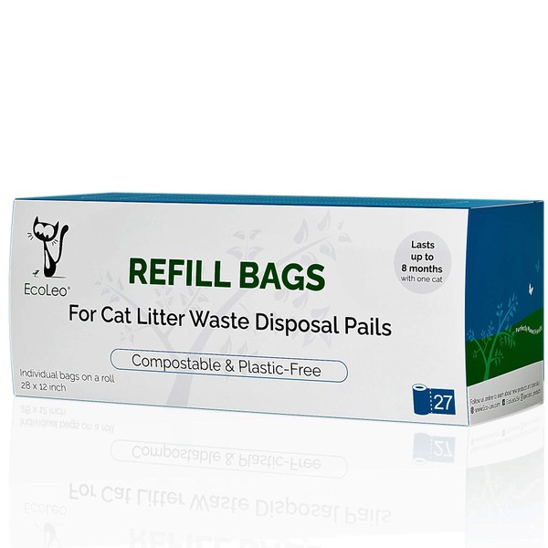 EcoLeo Refill Bags, Litter Genie Compatible, Compostable, Equals 4 1/2 Pack of Name Brand, Plastic-Free, Eco-Friendly, Litter Champ and Litter Locker Compatible