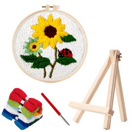 Punch Needle Kit, Punch Needle Kit for Beginners, Punch Needle Embroidery Kit with Sunflower Pattern, DIY Punch Needle Kits for Adults Beginners With Embroidery Cloth Hoops Instructions Needles Thread