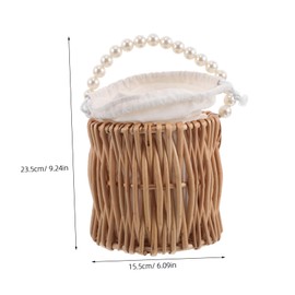 iplusmile Handwoven Wicker Storage Bin with Pearl Handle Lightweight and Portable for Wedding Beach Decor and Home Organization
