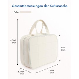 Double Layer Waterproof Cosmetic Bag with Hooks, Jewellery Bag, Hanging Travel Wash Bag for Women - Storage Bag for Shampoo, Toiletries and Jewellery, White (Large), White, 1