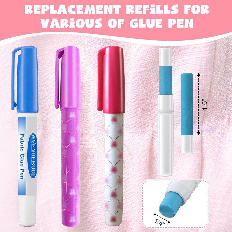 6 Pack Fabric Glue Pen Refills, 2" L x 0.6"