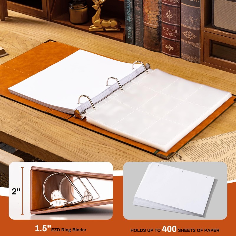 Ovesmusl Leather D Ring Binder Fits 8.5"x11" Letter Size Paper,
