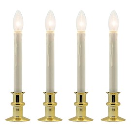 Celestial Lights Set of Four Battery Operated Remote Programmable Window Hugger Candle for Narrow Window Sills Daily Timer Choose 6, 8, or 10 Hours Flicker or Steady (Brass)