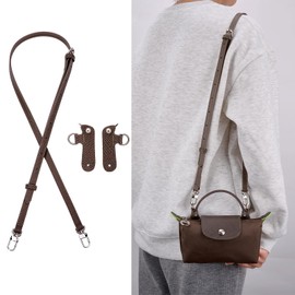 KOMHPS Purse Straps Replacement, Leather Handbag Crossbody Shoulder Strap Kit Adjustable for Mini Longcamp Tote Bag Women