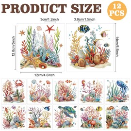 AHANDMAKER 12 Sheets Underwater Animals Rub on Transfers for Crafts, Ocean Rub on Transfer Stickers, Coral Shells Starfish Turtle Rub on Decal Stickers for Wood Paper Furniture DIY Crafts, 5.5x5.5