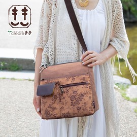 Creare KS-196 Women's Shoulder Bag, Cross-body, Lightweight, Made in Japan, Persimmon Dye, Kimono, Multi-functional Pockets, Multiple Pockets, Mother, Birthday Gift, Gift