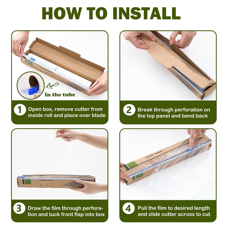 JENCENBIO Cling Wrap Compostable Food Wrap Film with Slide Cutter