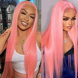 Savasana Pink Lace Front Wig Human Hair 13x4 Long Real Pink Hair Glueless Straight Lace Frontal Wig Pre Plucked for Black Women 26 Inch