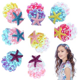 Guduling 8pcs Sea Shell Hair Accessories, Starfish Hair Accessories, Mermaid Hair Clips, Muti-color Starfish Shell Hairs Clips With Shiny Sequin, Suitable for Girls Birthday Beach Party Headpiece