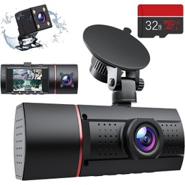 Dash Cam Front and Rear Inside 3 Channel Dashcam for Cars 1080P with SD Card, 3 Ways Triple Camera with IR Night Vision, G-sensor, Loop Recording, Parking Monitor