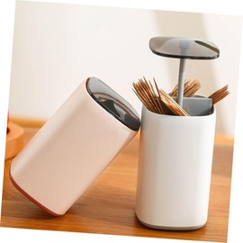 LABRIMP 2pcs Toothpick and Cotton Swab Storage Cases Stylish Automatic Press Toothpick Boxes White-grey and Pink-purple Decorative Organizer for Dining Table